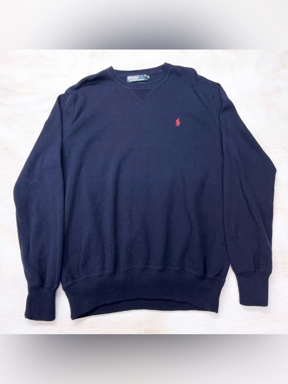 Vintage 90’s Ralph Lauren Polo Navy 100% Cotton Sweater with Red Pony Logo